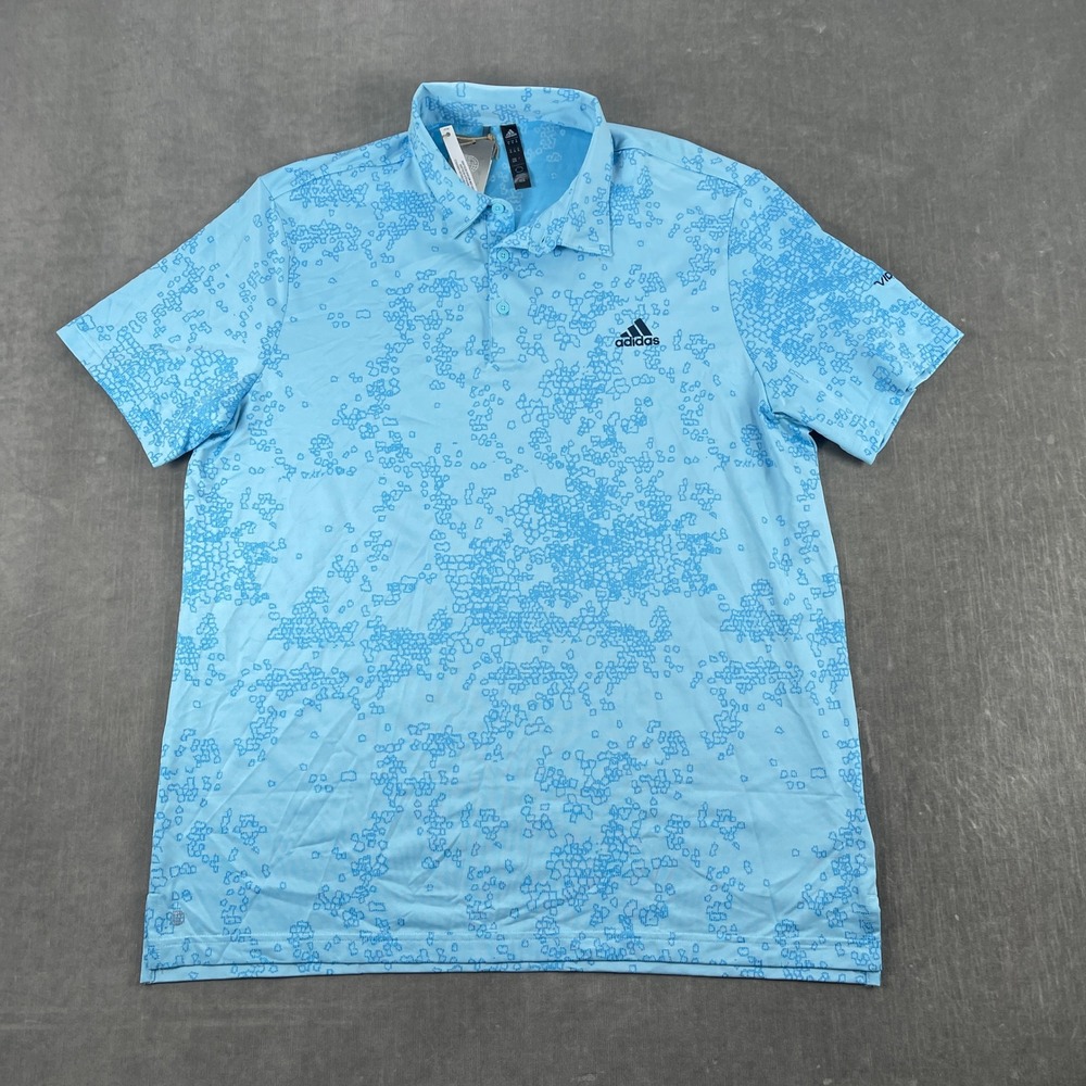 Adidas Mens XL Blue Polo Shirt Geometric Performance Golf Top